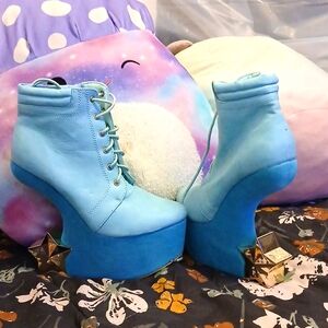 Blue Gold Starry Heel-less Kawaii Ankle Boot Pleather